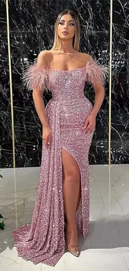 Sexy Off-shoulder Sleeveless Mermaid Sequin Evening Prom Dresses Online, OLP794