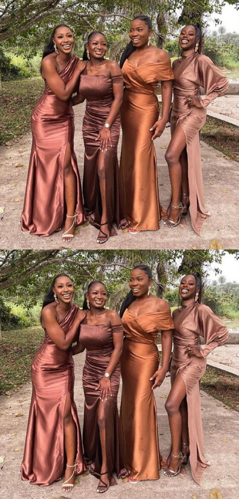 Mismatched Sleeveless Mermaid Satin Bridesmaid Dresses Online, BG840