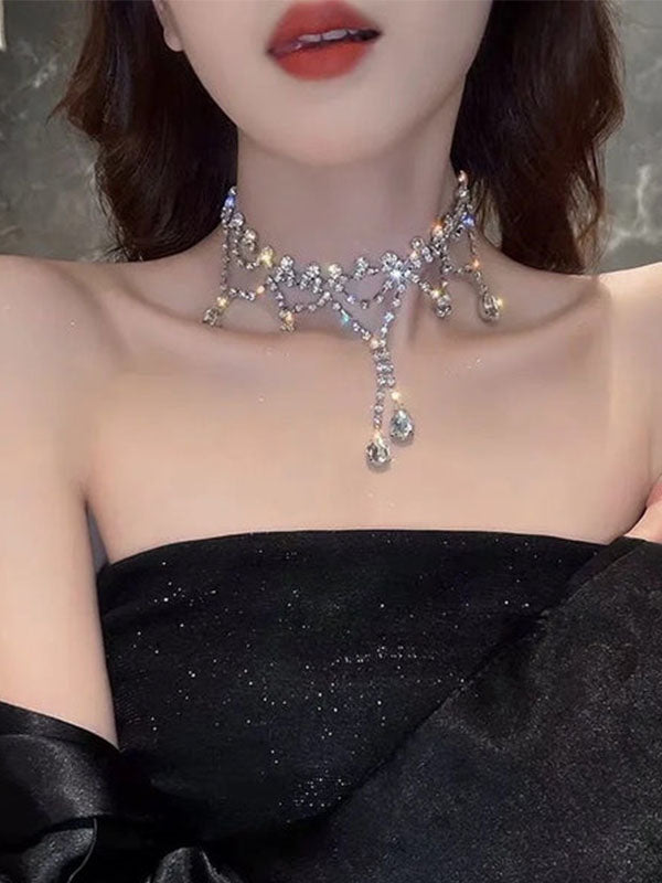 Flash Diamond Tassel Necklace Luxury Dress Accessories Dinner Clavicle Necklace