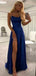 Formal Spaghetti Strap Sleeveless A-line Satin Long Prom Dresses With Trailing Online, OL472