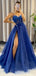 Elegant Spaghetti Strap Sleeveless A-line Tulle Long Prom Dresses With Slit Online, OL540