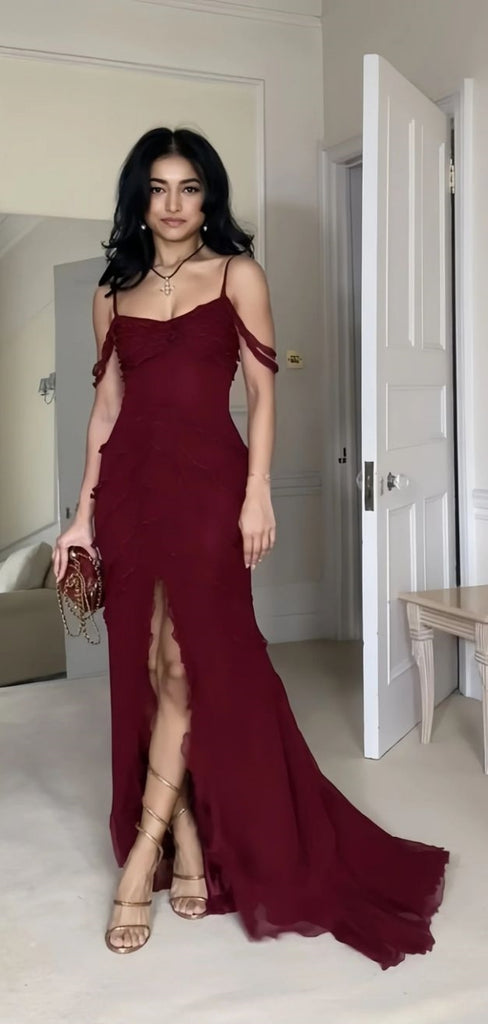 Sexy Spaghetti Strap Sleeveless Mermaid Chiffon Evening Prom Dresses Online, OLP861