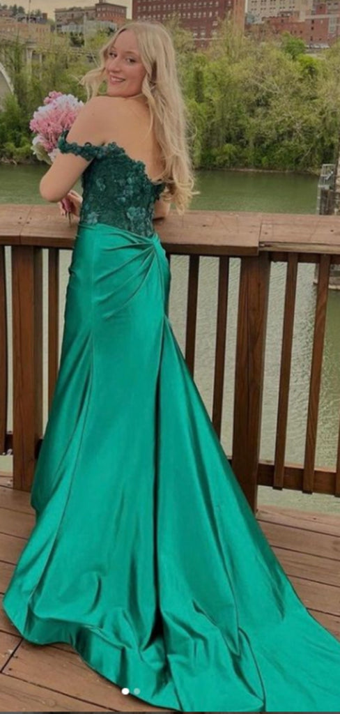 Elegant Off-shoulder Sleeveless Mermaid Satin Long Evening Prom Dresses Online, OLP656