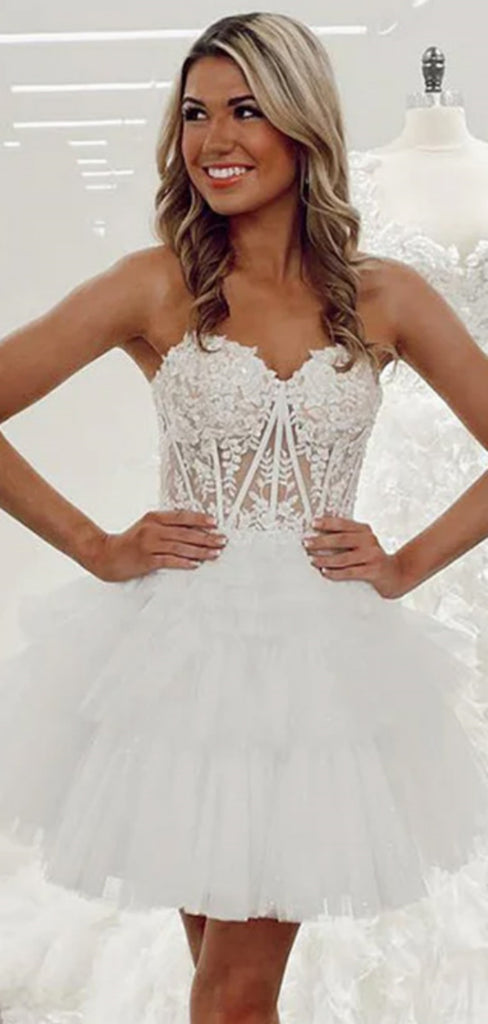 Sexy Sweetheart Sleeveless Short Tulle A-line White Homecoming Dresses For Party Online, HD0824