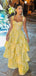 Cute Spaghetti Strap Sleeveless A-line Ruffles Long Prom Dresses Online, OLP608