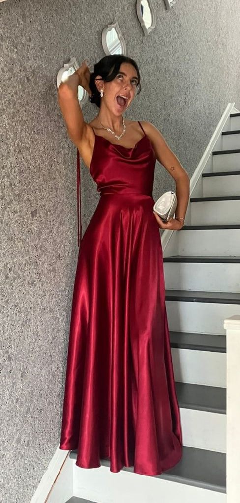 Sexy Spaghetti Strap Sleeveless Mermaid Satin Evening Prom Dresses Online, OLP939