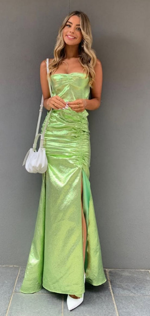 Soft Spaghetti Strap Sleeveless Mermaid Satin Evening Prom Dresses Online, OLP808