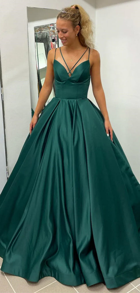 Formal V-neck Satin A-line Long Prom Dress With Trailing Online, OL320