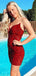 Shiny V-neck Sleeveless Short Sequin Mermaid Red Homecoming Dresses For Party Online, HD0836