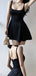 Sexy Square Sleeveless A-line Satin Short Black Homecoming Dresses For Party Online, HD01004