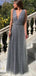 Unique V-neck Sleeveless A-line Satin Evening Prom Dresses Online, OLP830