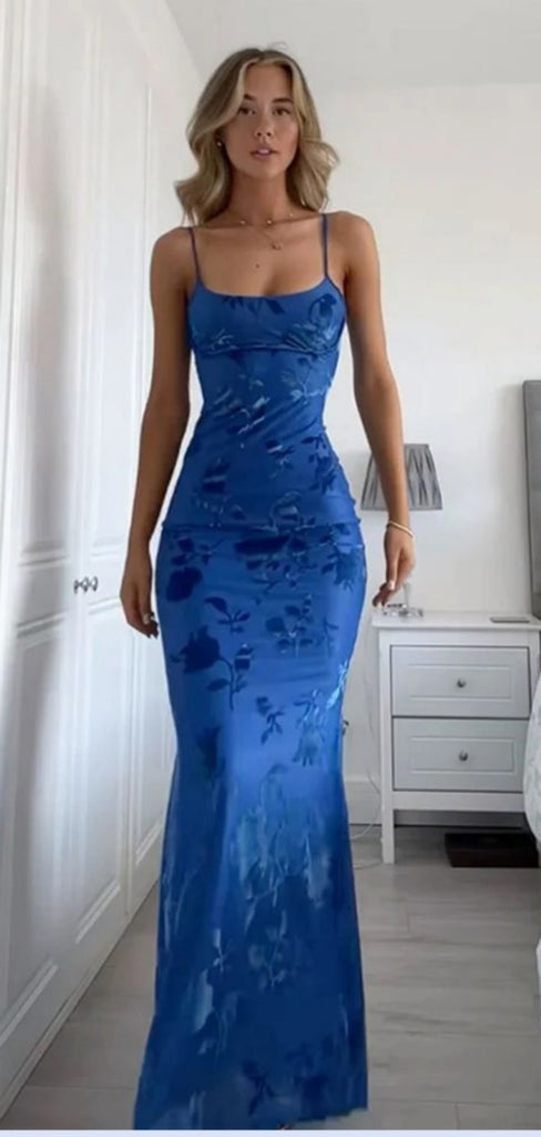 Sexy Spaghetti Strap Sleeveless Mermaid Satin Evening Prom Dresses Online, OLP870