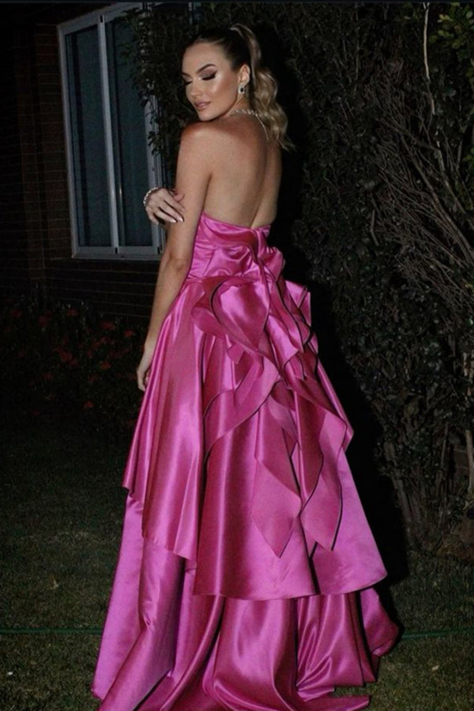 Unique Gown Sweetheart Sleeveless A-line Satin Ruffles Long Prom Dresses Online, OL582