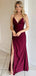 Sexy V-neck Sleeveless Satin Mermaid Long Prom Dresses With Side Slit For Party Online, OL352