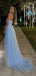 Gorgeous Spaghetti Strap Sleeveless A-line Tulle Long Prom Dresses With Slit Online, OL520