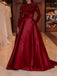 Sparkly Long Sleeves Sequins Satin A-line Long Burgundy Evening Prom Dress Online, OL083