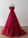 Elegant Sweetheart Tulle A-line Long Burgundy Evening Prom Dress Online, OL085