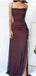 Simple Spaghetti Straps Mermaid Black Red Long Evening Prom Dress with Side Slit, OL056