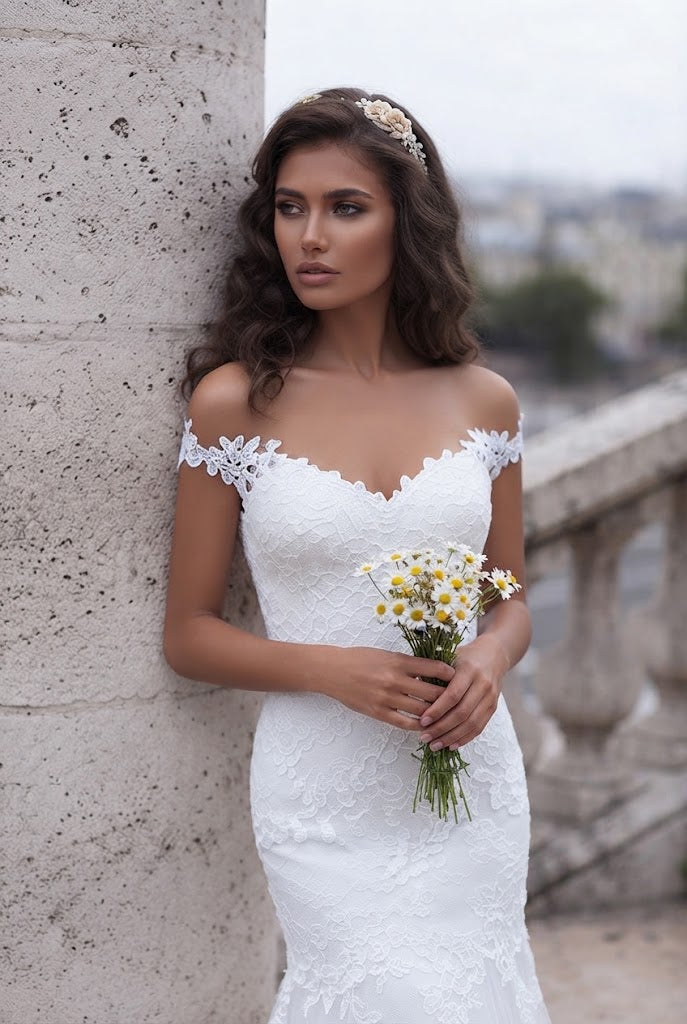 Charming Off Shoulder Sexy Mermaid White Lace Bridal Gown, Wedding Dresses, WD0058