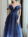 Elegant Off the Shoulder A-line Beading Royal Blue Evening Prom Dress Online, OL089