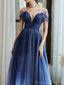 Elegant Off the Shoulder A-line Beading Royal Blue Evening Prom Dress Online, OL089