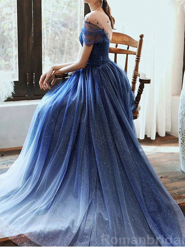 Elegant Off the Shoulder A-line Beading Royal Blue Evening Prom Dress Online, OL089