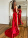 Sexy Sweetheart Mermaid Satin Red Long Prom Dresses With Front Slit For Party Online, OL335