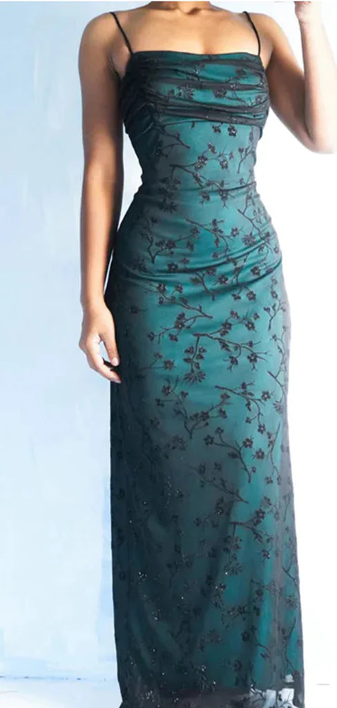 Sexy Spaghetti Strap Sleeveless Mermaid Satin Long Evening Prom Dresses Online, OLP665