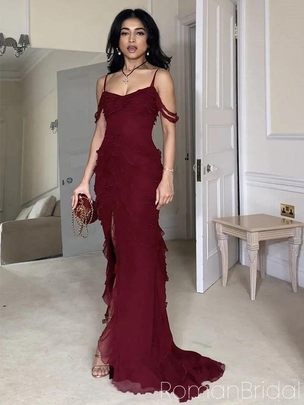 Sexy Spaghetti Strap Sleeveless Mermaid Chiffon Evening Prom Dresses Online, OLP861