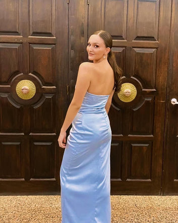 Sexy Blue Straight Side Slit Mermaid  Evening Prom Dresses Online, OLP1147