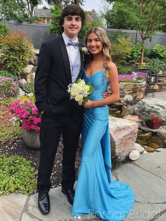 Sexy Spaghetti Strap Sleeveless Mermaid Satin Evening Prom Dresses Online, OLP1136