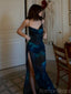 Sexy Spaghetti Strap Sleeveless Mermaid Satin Long Evening Prom Dresses Online, OLP716