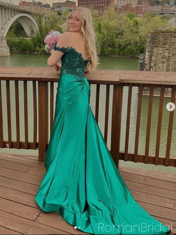 Elegant Off-shoulder Sleeveless Mermaid Satin Long Evening Prom Dresses Online, OLP656