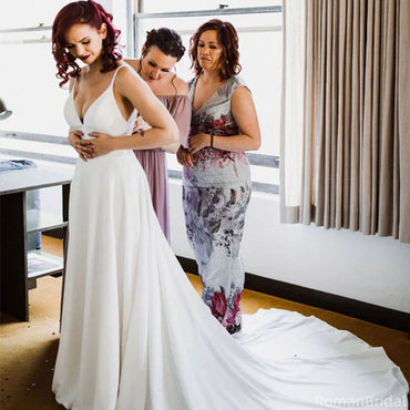 Charming Mermaid Charming V-neck With Train Long Wedding Dresses, WD0314