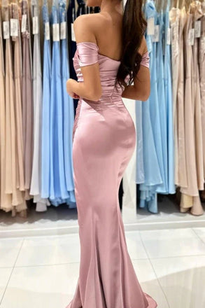 Elegant Pink Off-Shoulder Sleeveless Mermaid Side Slit Long Prom Dress Ideas, Evening Party Dresses ,OLP1189