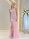 Pink Beaded Strapless Mermaid Prom Dress Sparkly Mesh Long Evening Gown,OLP2426