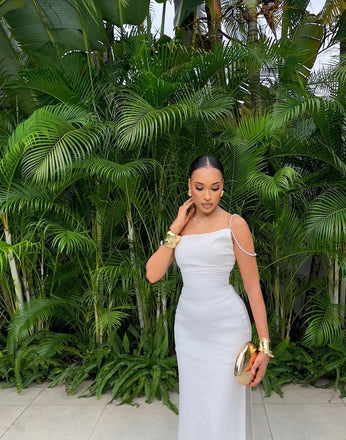 Sexy White  Spaghetti Strap Side Slit Mermaid  Evening Prom Dresses Online, OLP1148