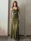 Soft Spaghetti Strap Sleeveless Mermaid Satin Long Evening Prom Dresses Online, OLP700