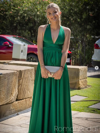 Soft V-neck Sleeveless A-line Satin Evening Prom Dresses Online, OLP1101