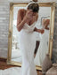 Simple Spaghetti Strap Sleeveless Mermaid White Satin Long Wedding Dresses With Trailing, WD0550