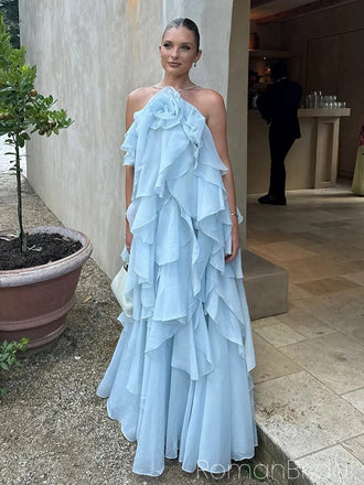 Soft Halter Sleeveless A-line Chiffon Evening Prom Dresses Online, OLP1120