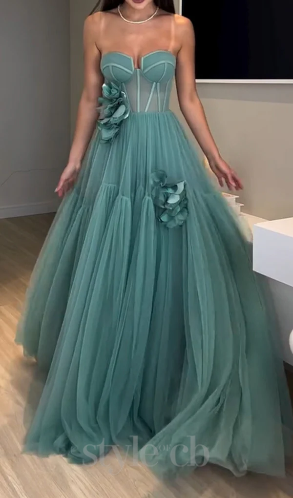 Unique Sweetheart Sleeveless A-line Chiffon Evening Prom Dresses Online, OLP1137