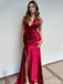 Sexy V-neck Sleeveless Mermaid Satin Evening Prom Dresses Online, OLP857