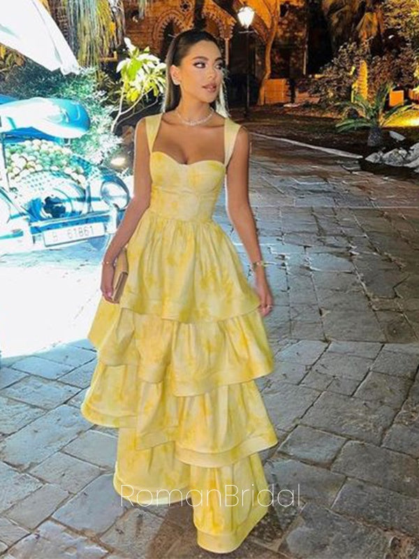 Cute Spaghetti Strap Sleeveless A-line Ruffles Long Prom Dresses Online, OLP608