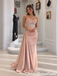 Classy Blush Pink Strapless Beaded Satin Mermaid Prom Dress,OLP2504