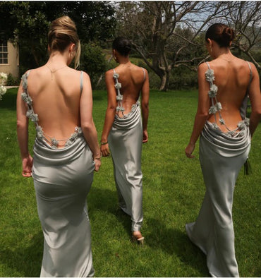Elegant Spaghetti Strap Sleeveless Mermaid Side Slit Long Bridesmaid Dresses Online , BG873