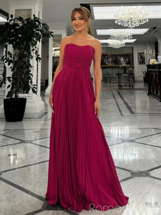 Simple Sweetheart Sleeveless A-line Satin Long Evening Prom Dresses Online, OLP676