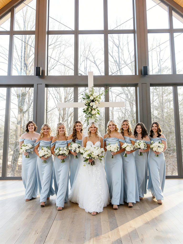 Elegant Off Shoulder A-line Light Blue Bridesmaid Dresses Online, BG391