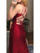 New Arrival Sleeveless Spaghetti Straps V-neck Mermaid Burgundy Prom Dress, OL014