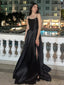 Soft Spaghetti Strap Sleeveless A-line Satin Evening Prom Dresses Online, OLP850